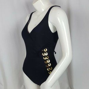 Ocean Jewel One Piece Swimsuit Size 10 Black